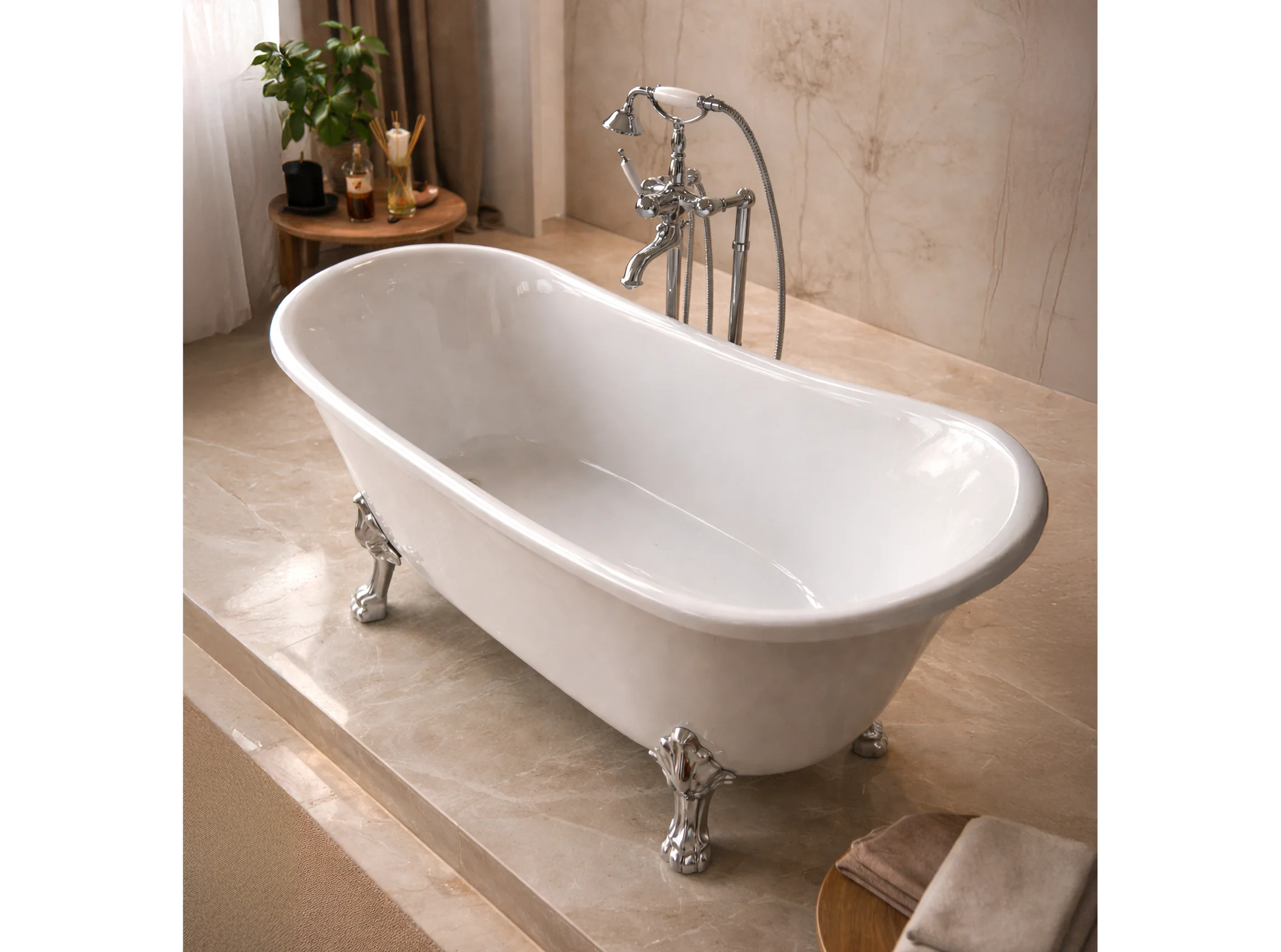 retro-cromo-ambient-3 Vasca freestanding Retrò con piedini cromati zampe di leone vasca da bagno nana e ren