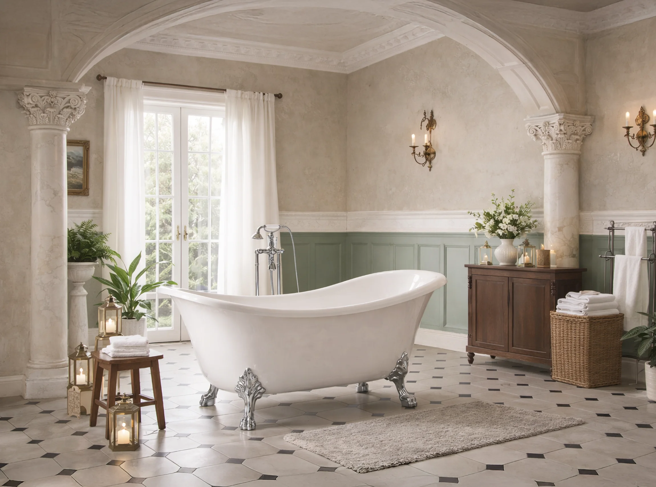 retro-cromo-ambient Vasca freestanding Retrò con piedini cromati zampe di leone vasca da bagno nana e ren