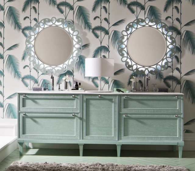 Mobile bagno decapè menta L221xP51,5 cm